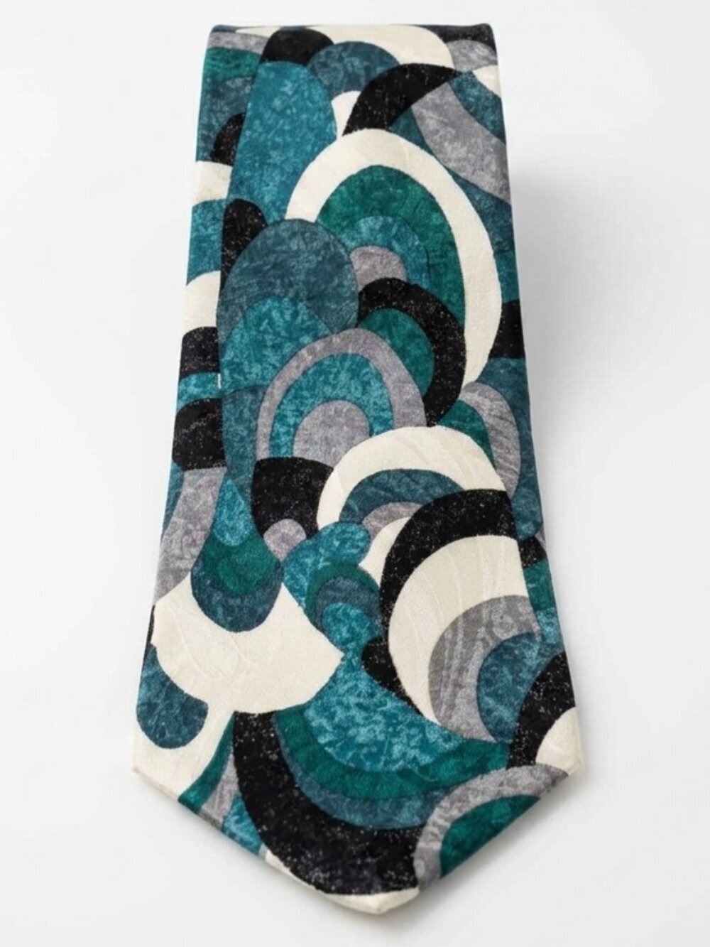 VALENTINO Pietro Silk Tie Abstract Print Turquoise Gray Black Vintage